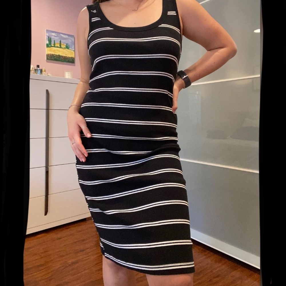 Black/White striped midi dress